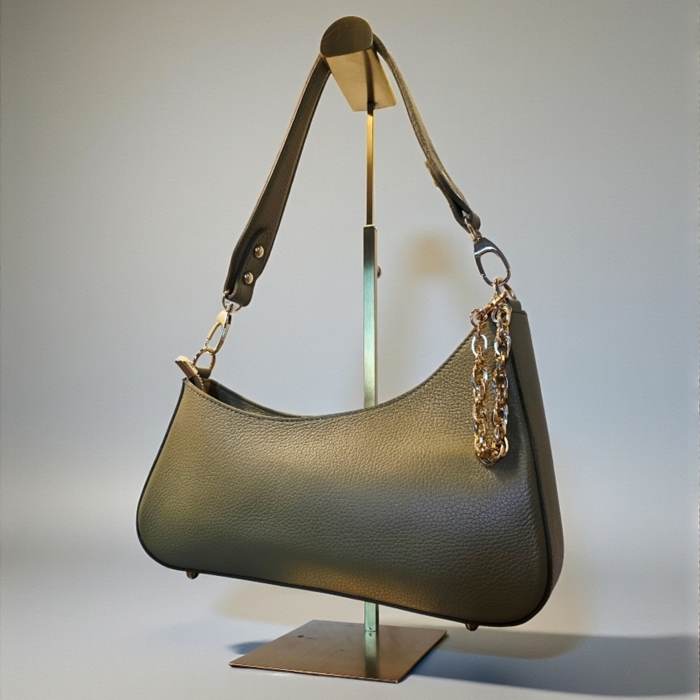 Light Olive Green Italian Leather Shoulder Bag by Anna Paola